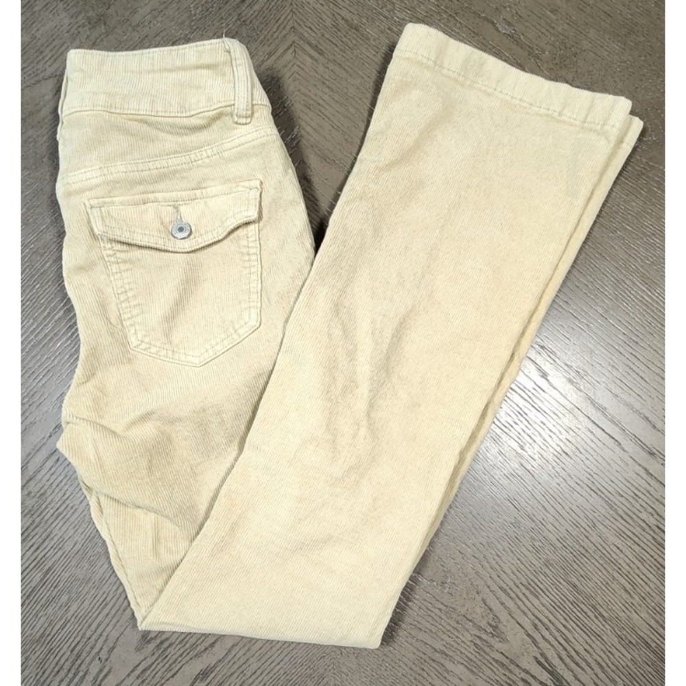 American Eagle Tan Corduroy Flare Pants Stretch Mid Rise‎ Double Button Size 00